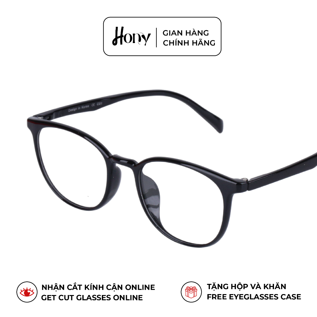 Mắt kính Unisex thời trang HONY - Gọng nhựa TR90 form tròn đen thời trang