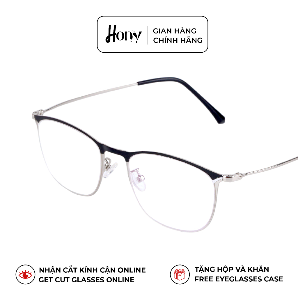 Mắt kính Unisex thời trang HONY - Gọng kim loại đen phối bạc thời trang A181