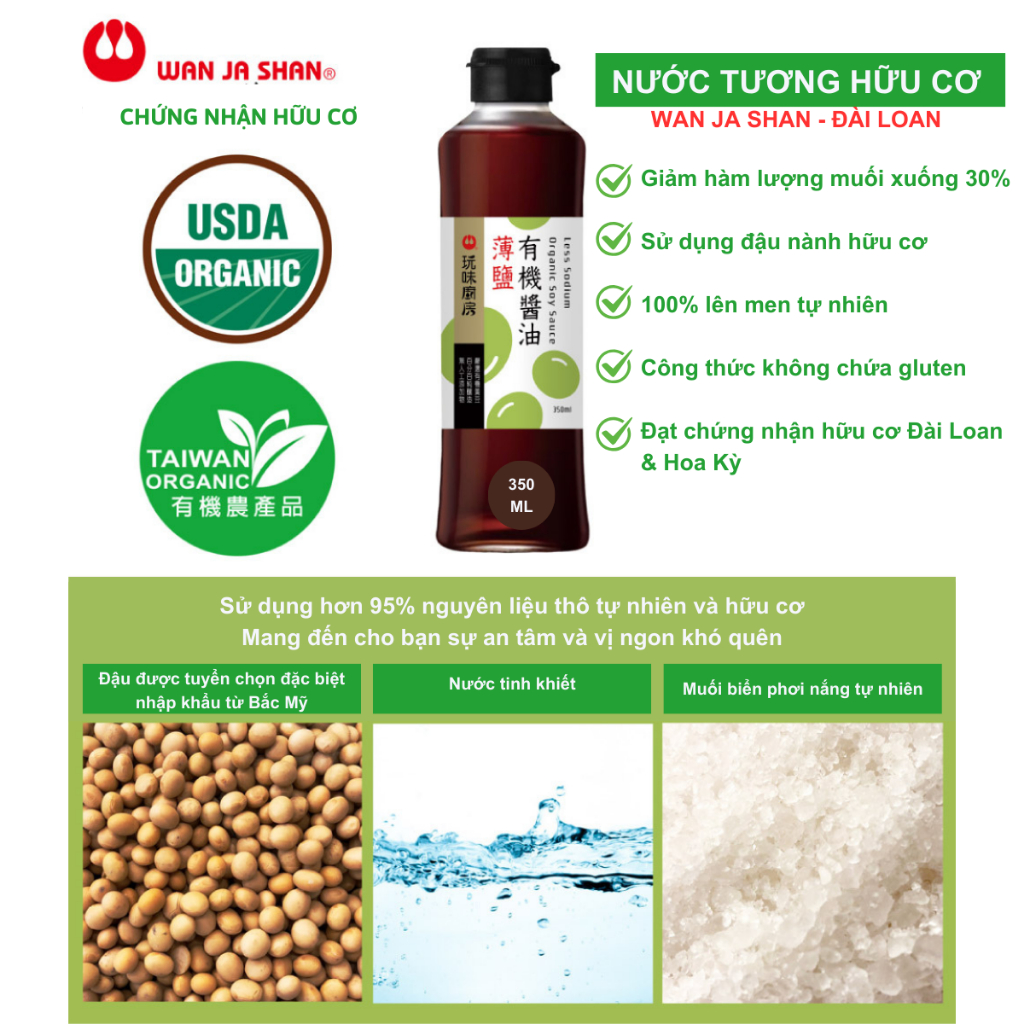 Nước tương hữu cơ Đài Loan 350ml/chai