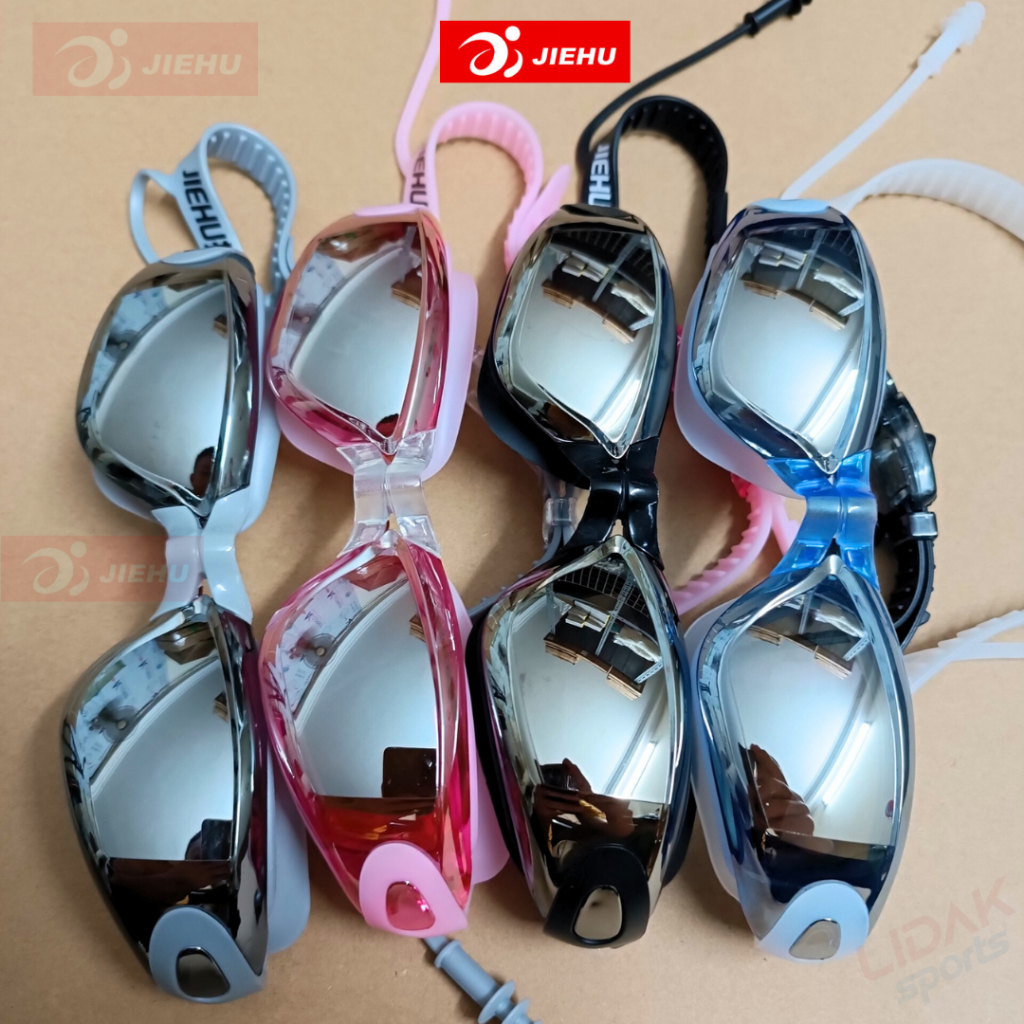 Kính bơi tráng gương cho nam nữ có bịt tai JIEHU chính hãng. Kiếng bơi người lớn, trẻ em tránh tia UV - JIEHU