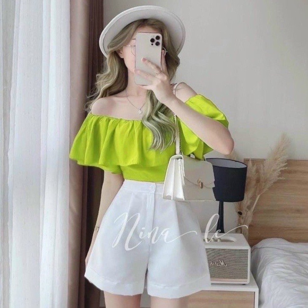 Áo thô trễ vai tầng dáng croptop khoá lưng sexy