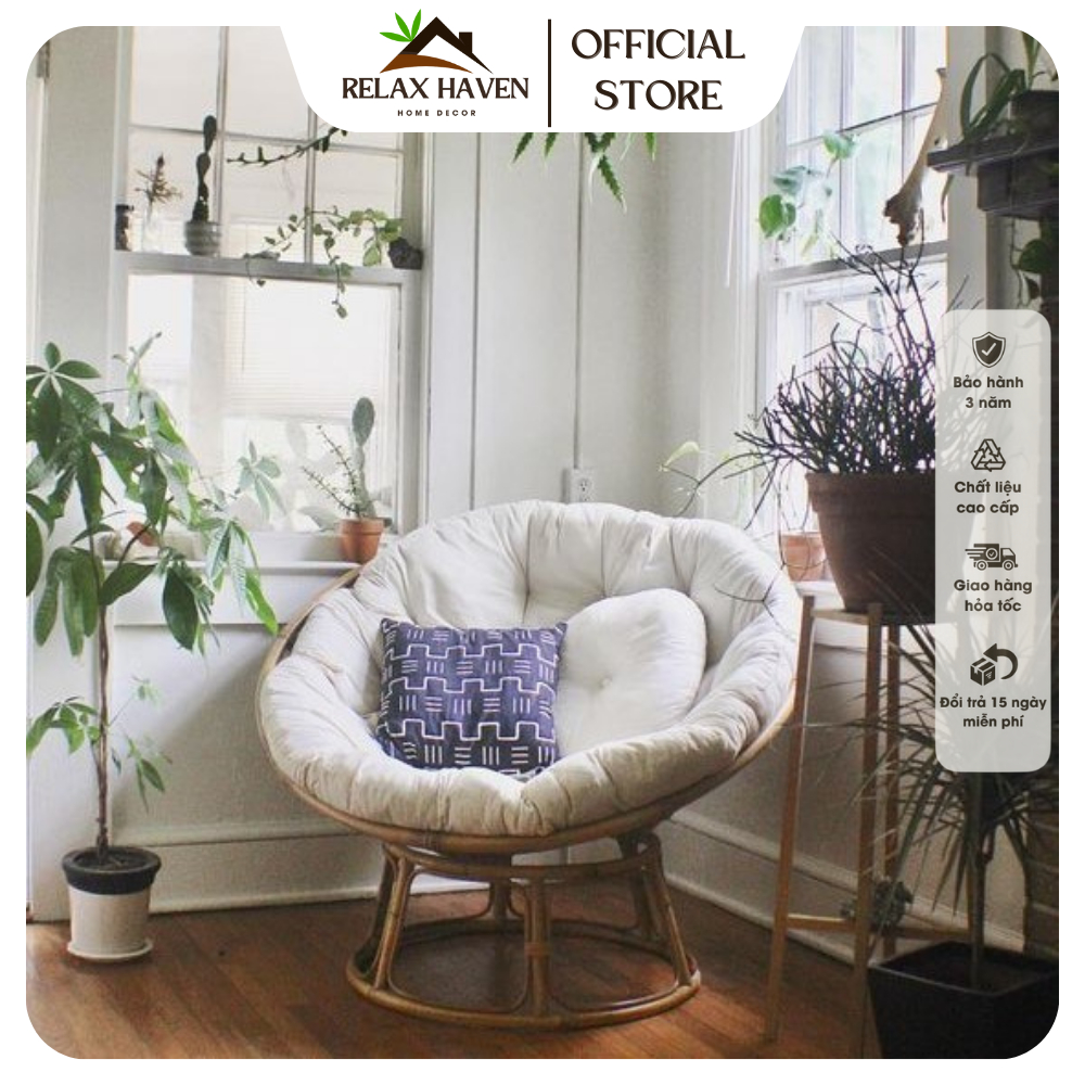 Ghế Lười Thư Giãn Papasan Mây Tự Nhiên Dành Cho Mẹ Bầu, Nằm Thư Giãn Phòng Ngủ, Nằm Đọc Sách - Relax Haven HCM
