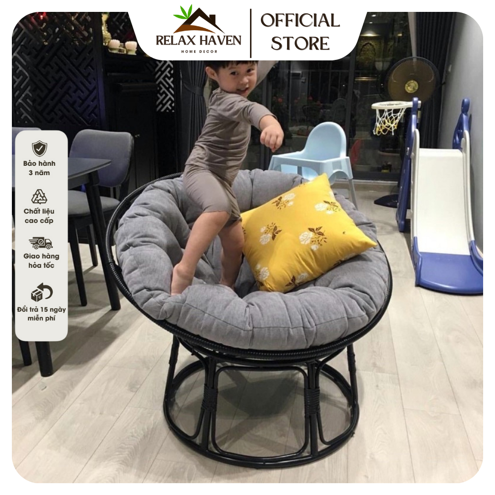 Ghế Lười Thư Giãn Papasan 1M2 Giả mây Relax Haven - Decor ban công, phòng ngủ nằm thư giãn, trang trí phòng khách/HCM