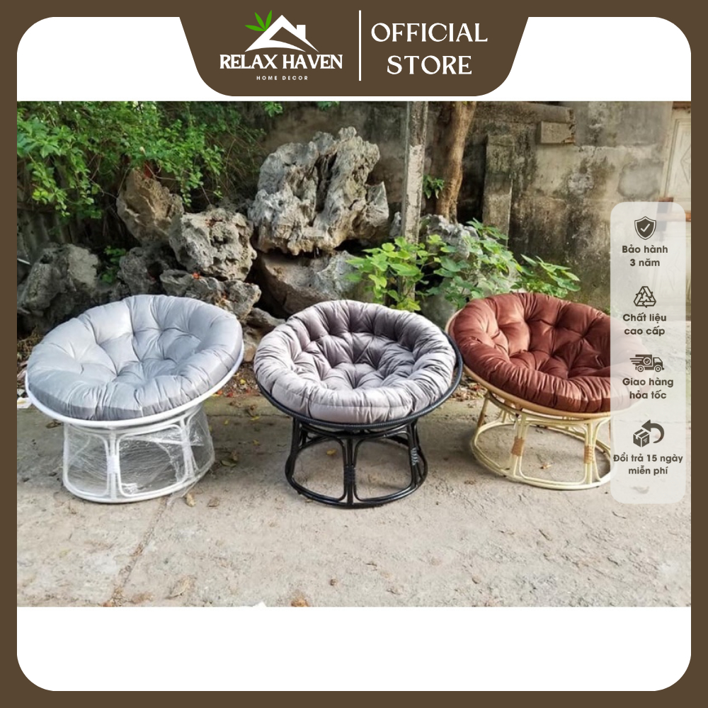 Ghế Lười Thư Giãn Papasan Giả mây Relax Haven - Decor ban công, phòng ngủ nằm thư giãn, trang trí phòng khách/HCM