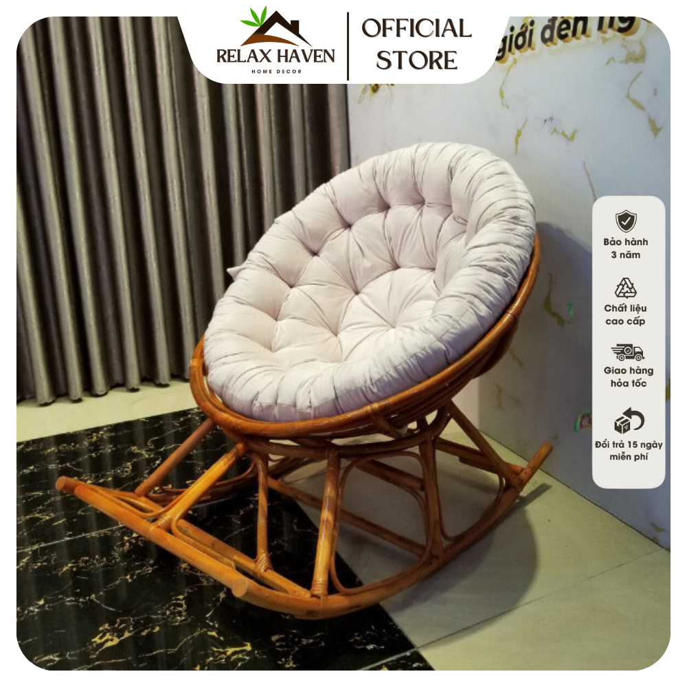 Ghế lười bập bênh thư giãn Papasan 100% mây tự nhiên - Decor ban công, phòng khách nằm đọc sách xem tivi/Relax Haven/HCM