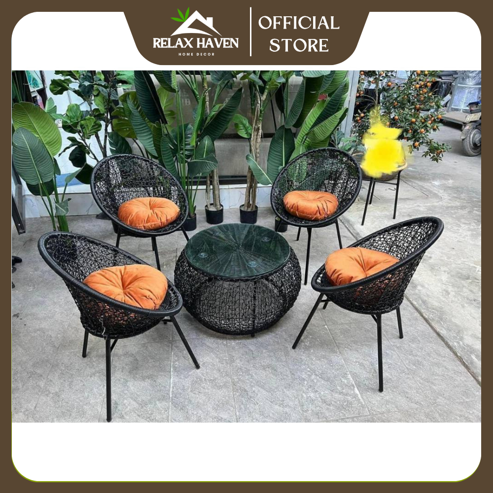 Bộ bàn ghế ban công Putin giả mây lõi thép cao cấp - Nội thất trang trí phòng khách, sân vườn/Relax Haven HCM