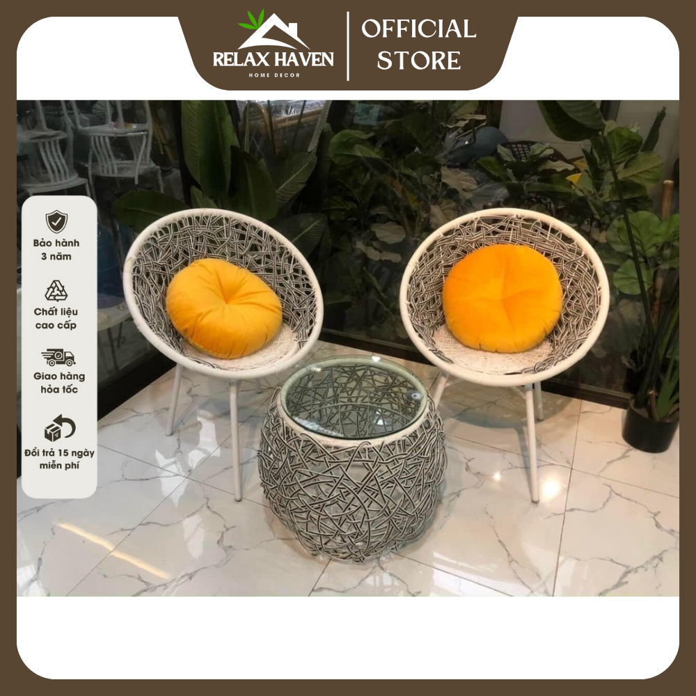 Bộ bàn ghế PuTin 3D chất liệu giả mây lõi thép dùng thư giãn trang trí sân vườn, ban công/Relax Haven HCM