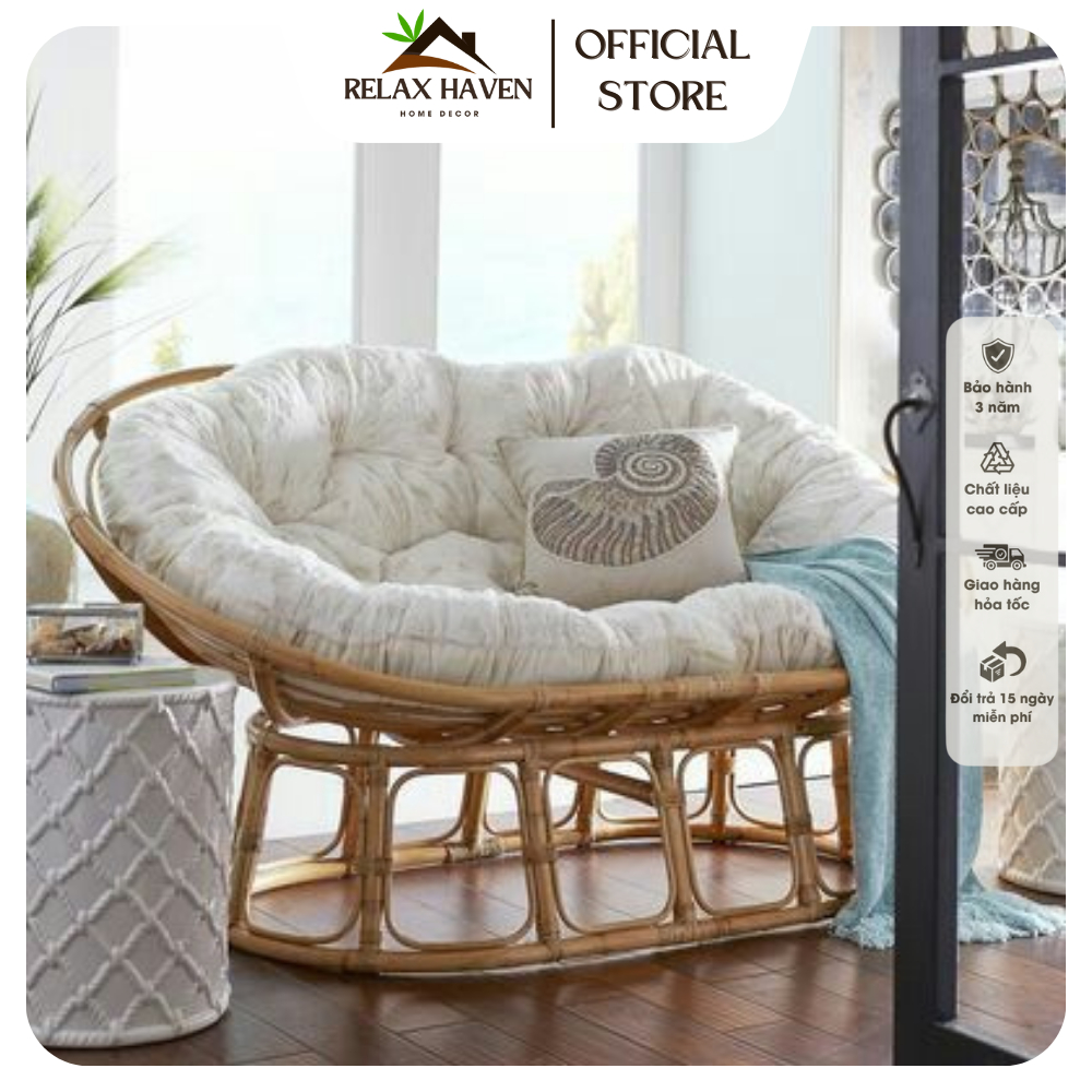 Ghế Lười Thư Giãn Giả Mây Papasan Đôi 1M8 Relax Haven - Decor Phòng Khách Phòng Ngủ Gia Đình Thiết Kế Sang Trọng/HCM