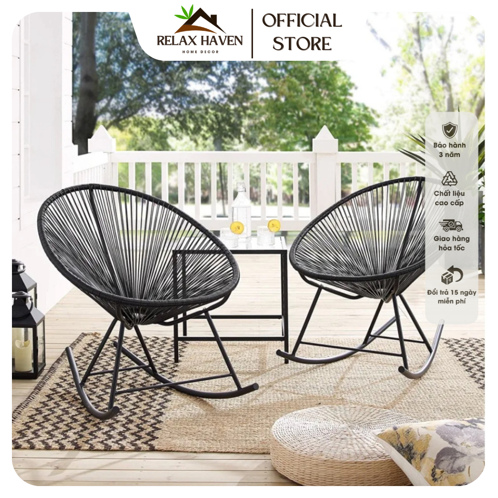 Ghế lười dây văng Acapulco bập bênh thư giãn giả mây lõi thép trang trí ban công sân vườn phòng khách - Relax Haven HCM