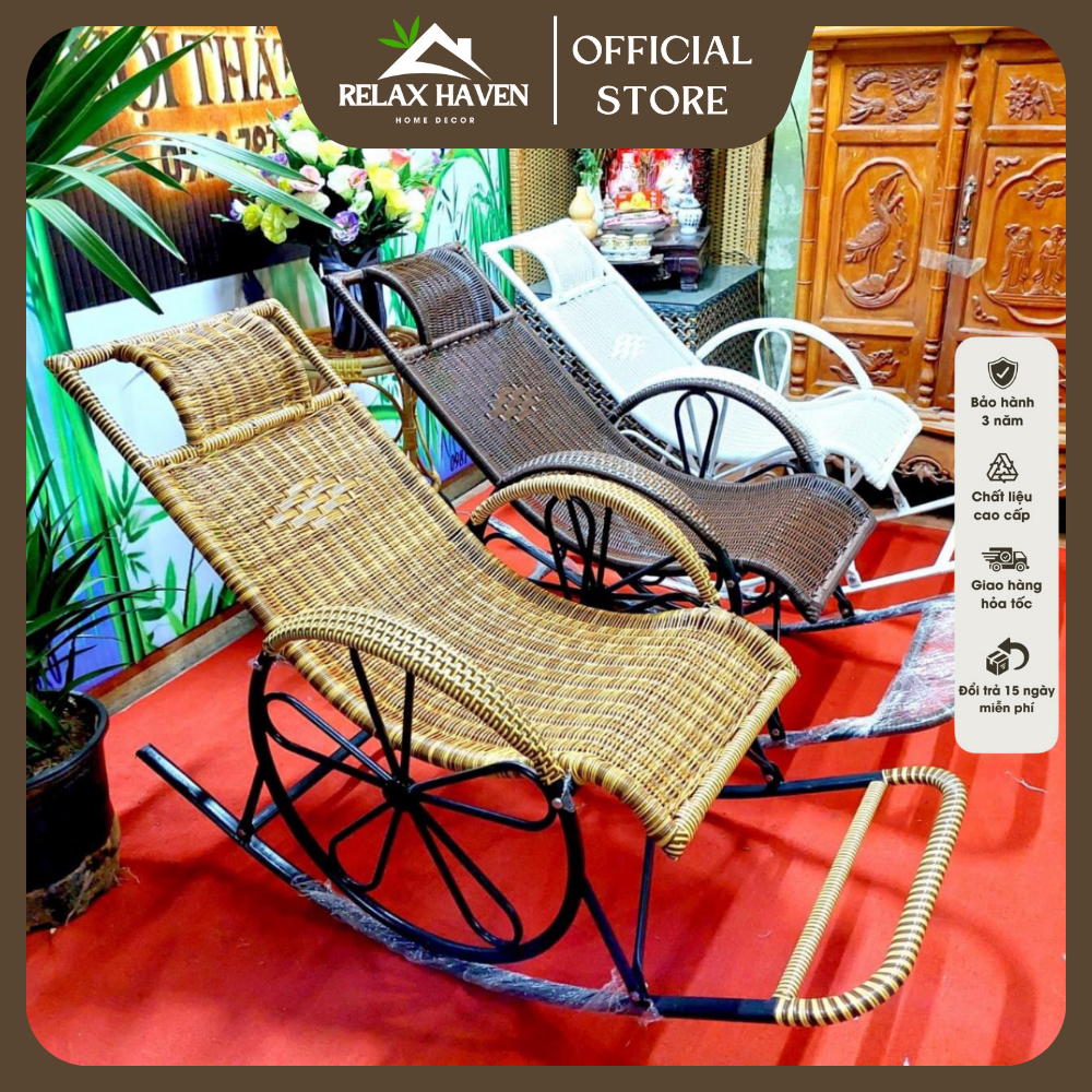 Ghế lười bập bênh thư giãn mây nhựa khung thép cao cấp dùng đọc sách, trang trí ban công bảo hành 3 năm/Relax Haven HCM