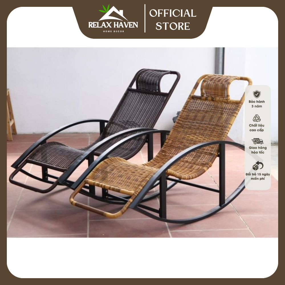 Ghế bập bênh thư giãn giả mây khung thép sử dụng ngoài trời ban công sân vườn bảo hành 36 tháng/Relax Haven HCM