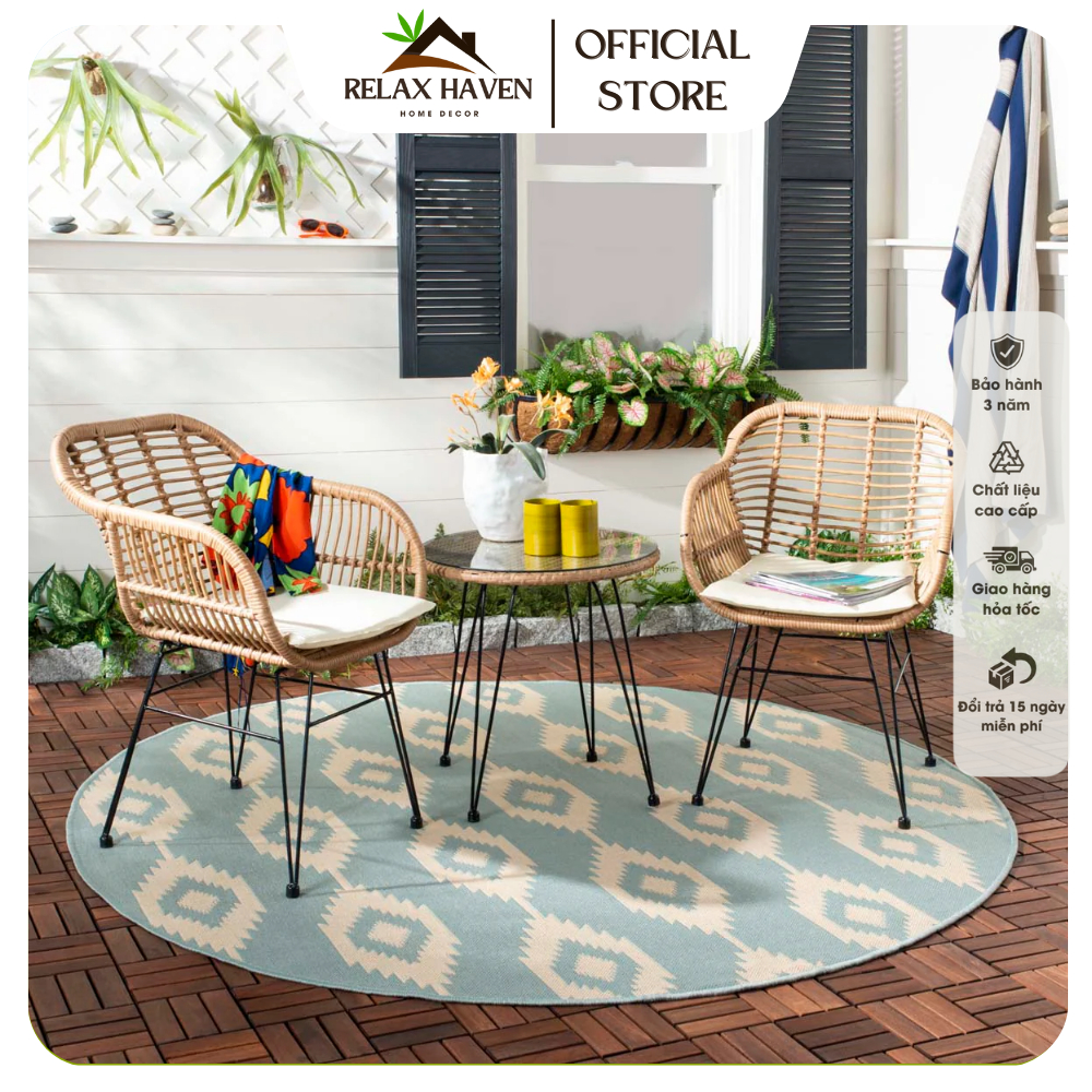 Bộ Bàn Ghế Song Mây Sân Vườn Cao Cấp Giả Mây Relax Haven - Decor Ban Công Sân Vườn Quán Cafe Sang Trọng/HCM