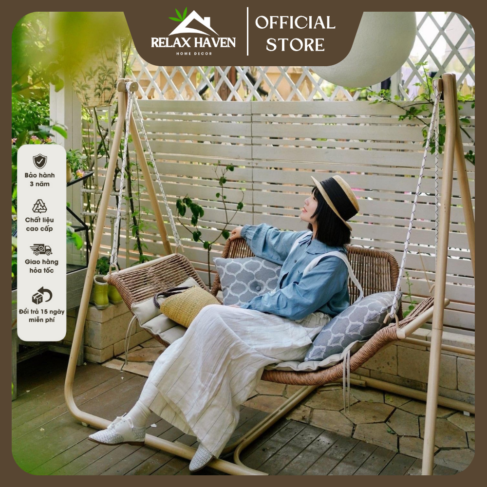 Xích đu cánh én Relax Haven giả mây cao cấp - Trang trí phòng khách ban công sân vườn quán cafe sang trọng/HCM