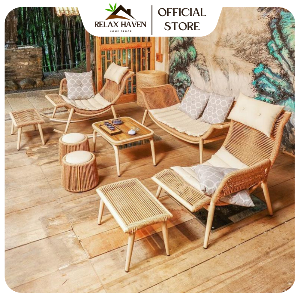 Bộ Bàn Ghế Cánh Én Cao Cấp Mây Nhựa Decor Ban Công Sân Vườn Quán Cafe Phòng Khách Sang Trọng/Relax Haven HCM