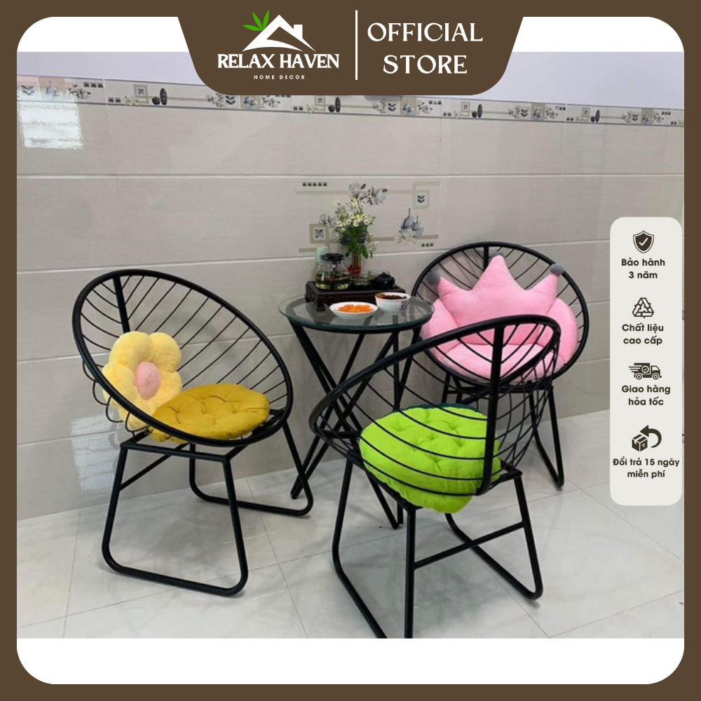 Ghế nón sắt ban công Relax Haven sơn tĩnh điện kèm đệm cao cấp dùng ngoài sân vườn quán cafe hiện đại/HCM