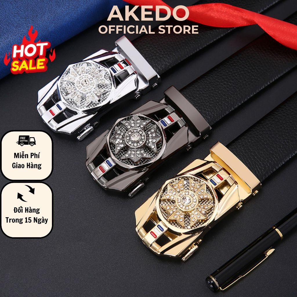 Thắt lưng mặt xoay nam cao cấp thời trang, dây lưng da khóa tự động X003, Combo Dây nịt Akedo