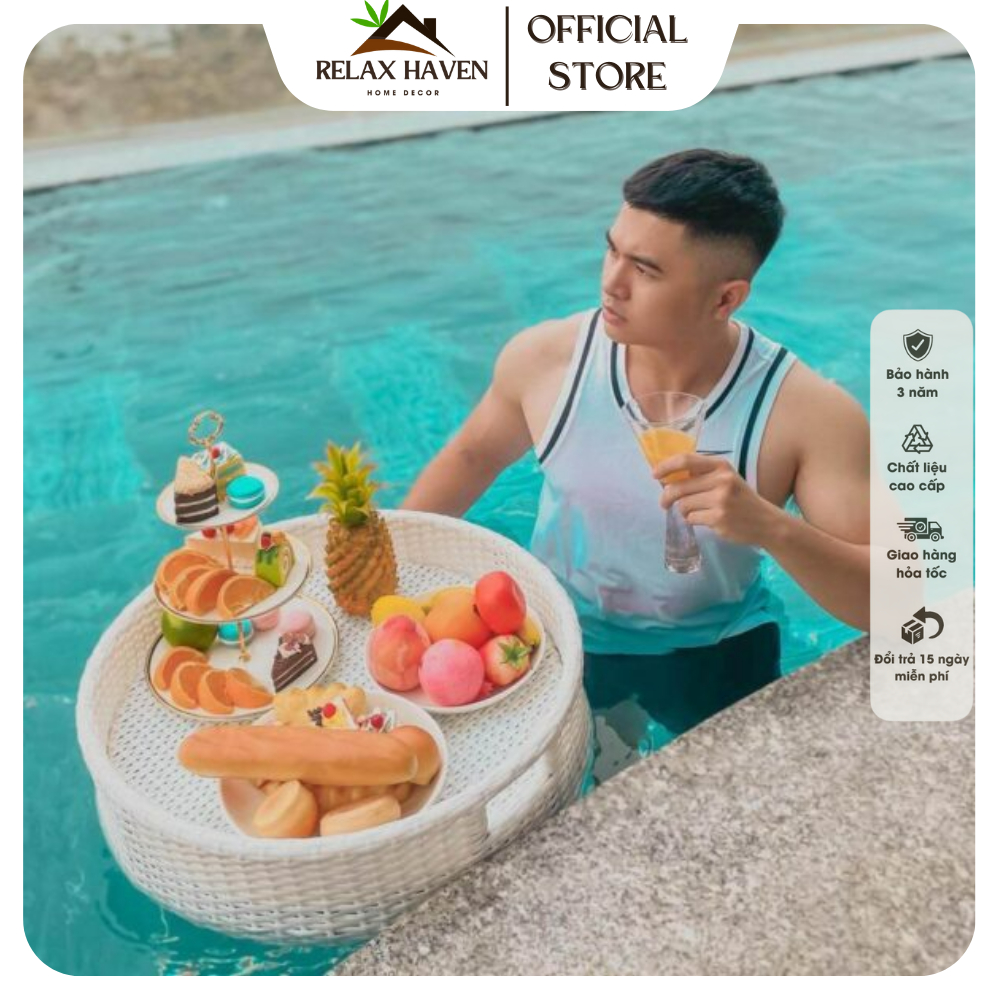 Khay Nổi Bể Bơi Hình Tròn Mây Nhựa Cao Cấp, Sang Chảnh Và Xịn Xò Relax Haven - Decor Bể Bơi, Homestay, Khách Sạn/HCM