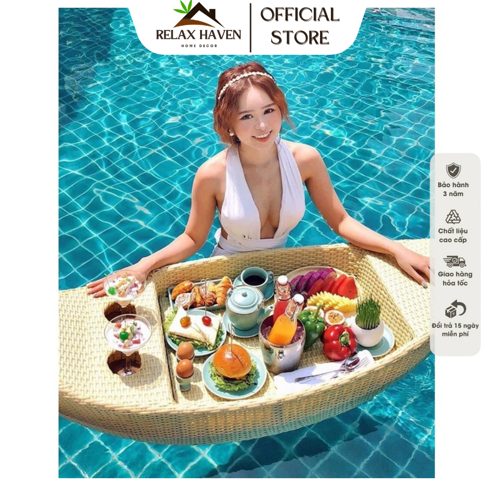 Khay Nổi Bể Bơi Dạng Thuyền Mây Nhựa Cao Cấp, Sang Chảnh Và Xin Xò Relax Haven - Decor Bể Bơi, Homestay, Khách Sạn/HCM