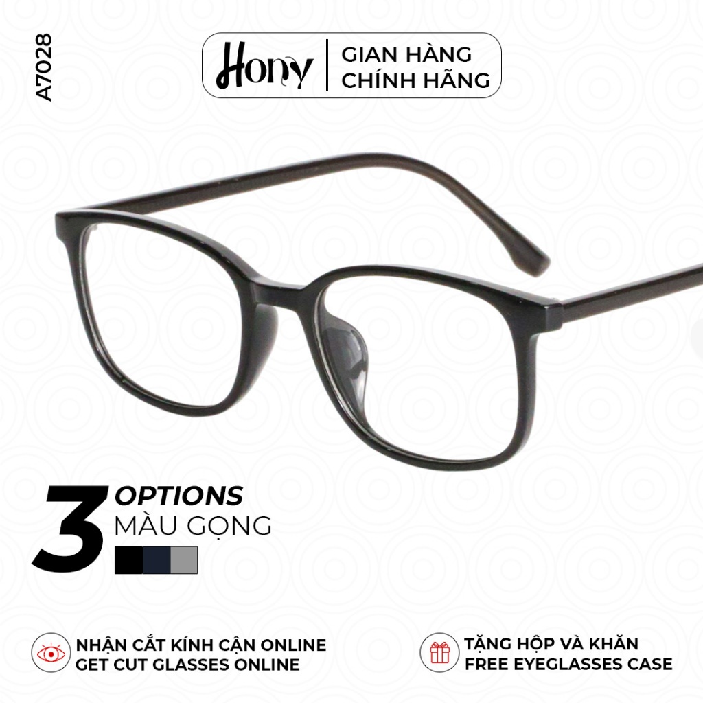Mắt kính Unisex thời trang HONY - Gọng kính form tròn cổ điển A7028