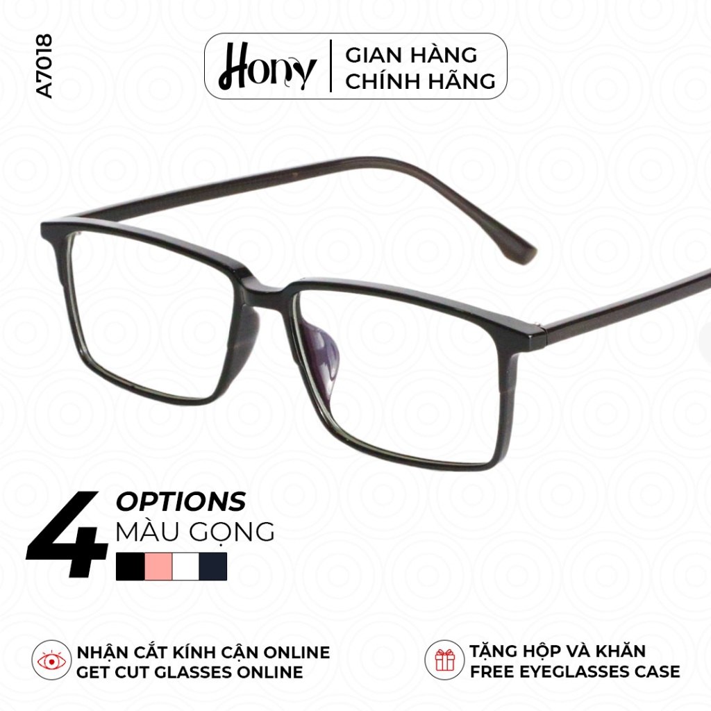 Mắt kính Unisex thời trang HONY - Gọng kính chữ nhật khung TR90 cao cấp A7018