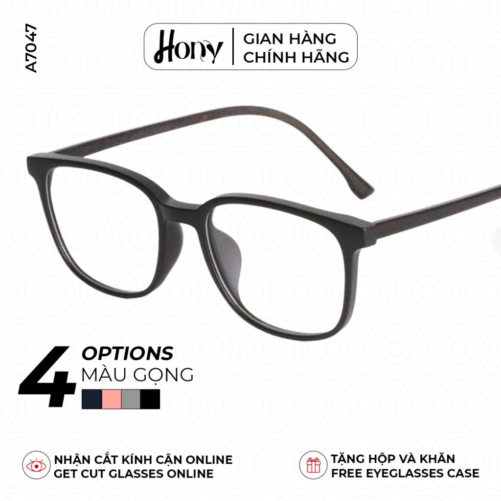 Mắt kính Unisex thời trang HONY - Gọng kính vuông bo tròn kiểu dáng cổ điển A7047