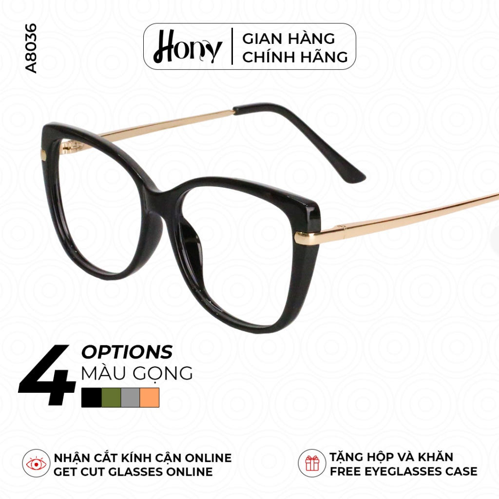 Mắt kính Nữ thời trang HONY - Gọng kính giọt nước nhựa phối kim loại cao cấp A8036