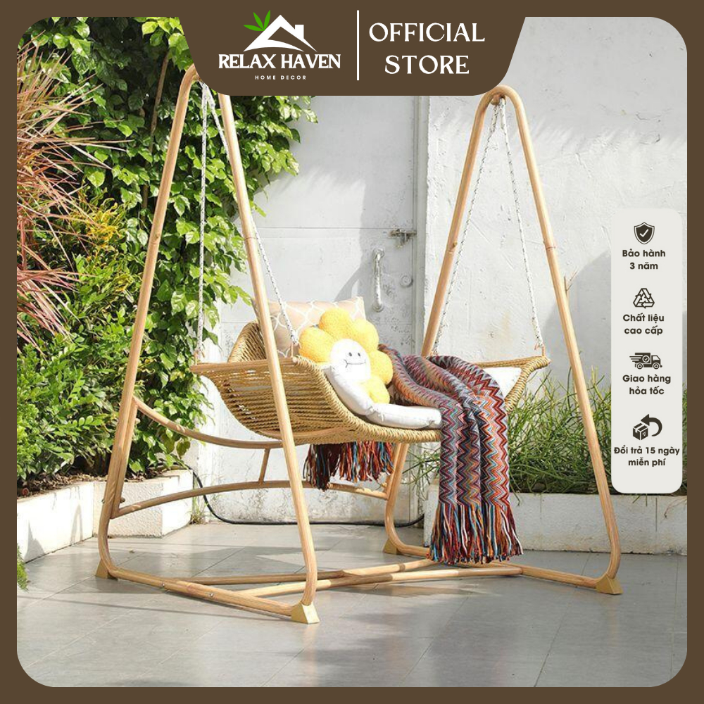 Xích đu cánh én đơn giả mây cao cấp RELAX HAVEN dùng thư giãn nghỉ ngơi đọc sách decor ban công sân vườn phòng khách/HCM
