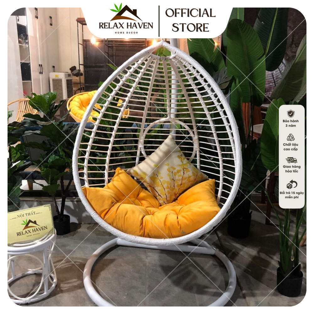 Xích đu RELAX HAVEN giọt nước thanh đơn cao cấp, thư giãn giả mây lõi thép trang trí ban công, sân vườn, quán cafe HCM