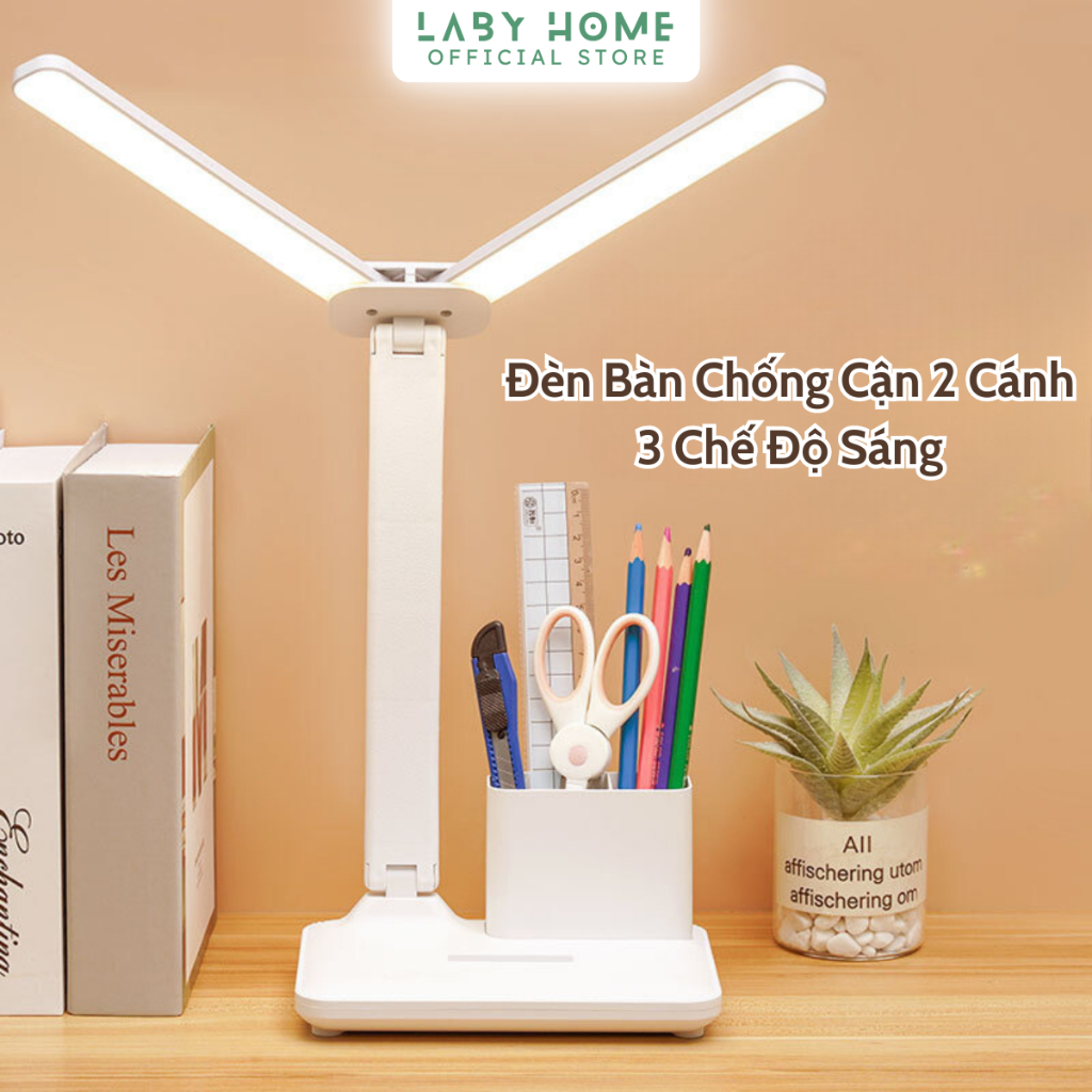 Đèn Học Chống Cận 2 Cánh Khuếch Tán Ánh Sáng Chống Mỏi Mắt, Đèn Tích Điện Để Bàn Học Cho Học Sinh