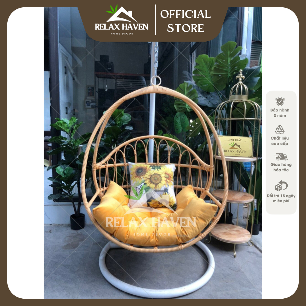 Xích đu Phoenix thư giãn RELAX HAVEN cao cấp chất liệu giả mây lõi thép trang trí ban công sân vườn phòng khách_HCM