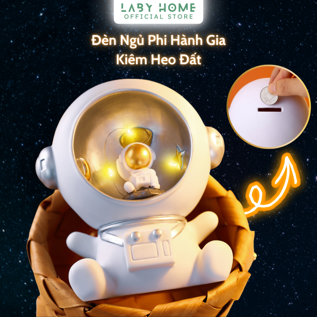 Đèn Ngủ Phi Hành Gia Decor Phòng Kiêm Heo Đất Để Bàn, Đèn Trang Trí Phi Hành Gia Siêu Đáng Yêu LABY HOME