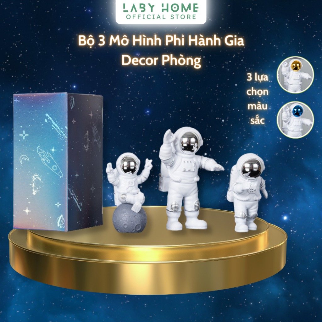 Mô Hình Phi Hành Gia Để Bàn Trang Trí Độc Đáo Hộp 3 Chiếc, Tượng Phi Hành Gia Decor Phòng Kèm Hộp Quà Tặng LABY HOME