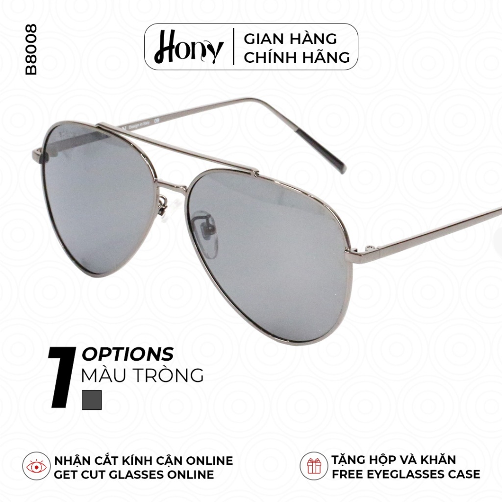 Kính râm Nam thời trang HONY, tròng viền kim loại xám cổ điển B8008