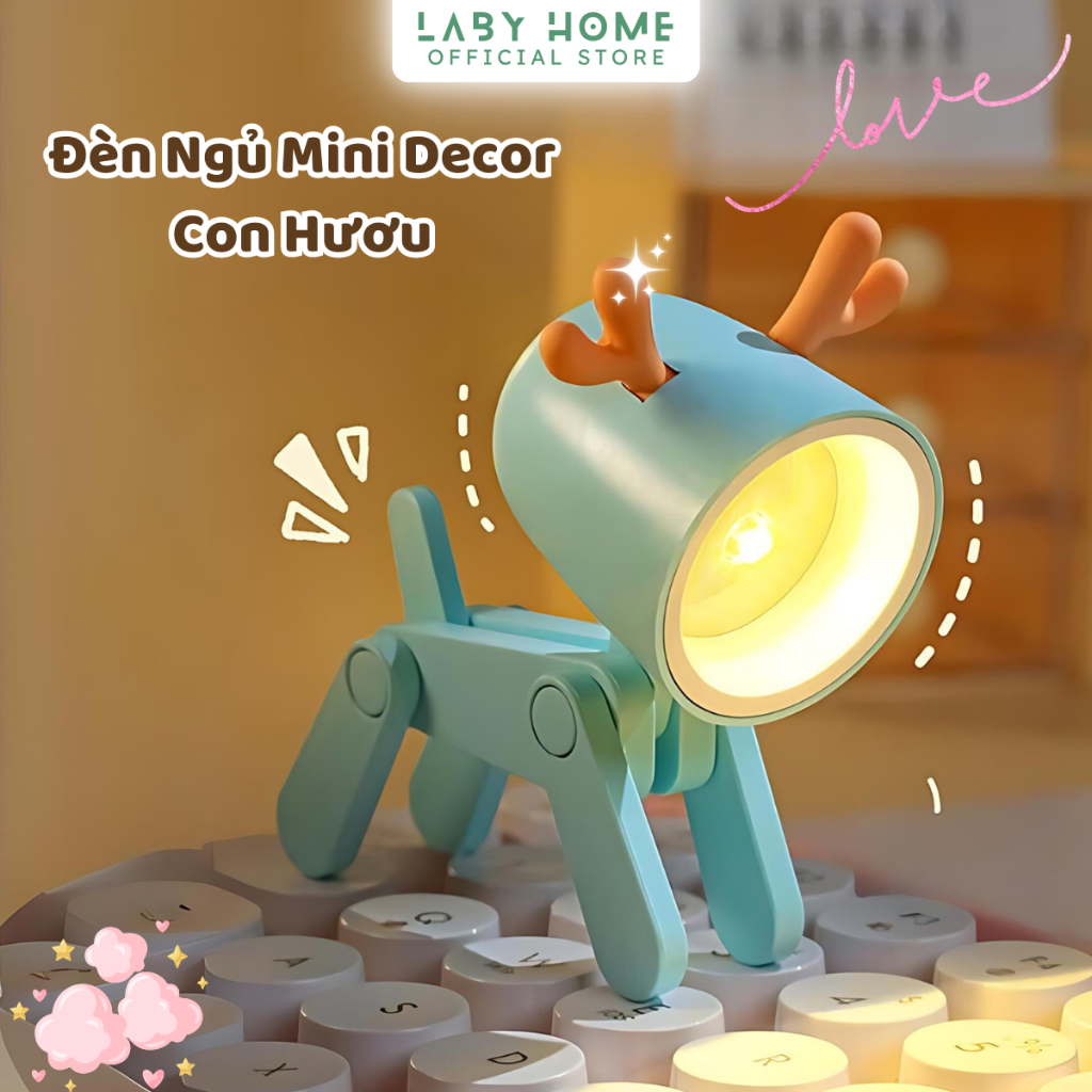 Đèn Ngủ Phát Sáng Hình Con Hươu Decor Phòng Đáng Yêu, Đèn LED Phòng Ngủ Hình Động Vật Dễ Thương LABY HOME