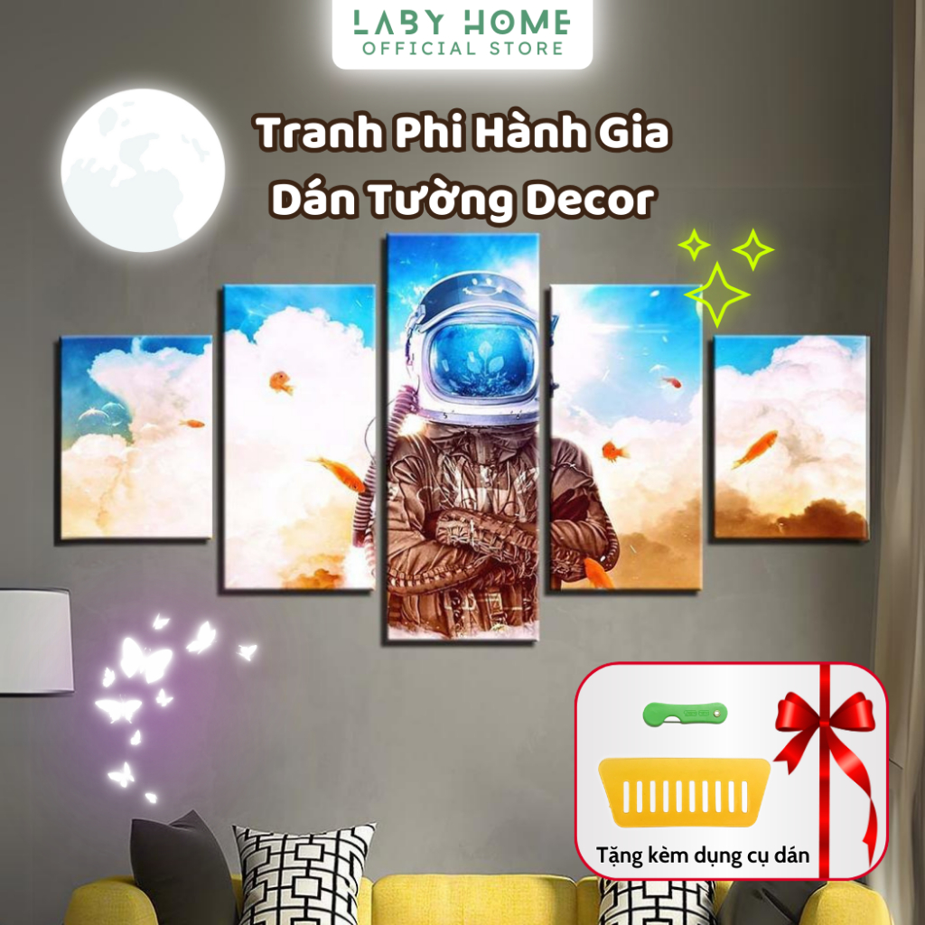 Tranh Dán Tường Phi Hành Gia Nhiều Phân Loại, Kích Cỡ, Tranh Phi Hành Gia Dán Tường Chất Liệu PVC Decor Phòng LABY HOME
