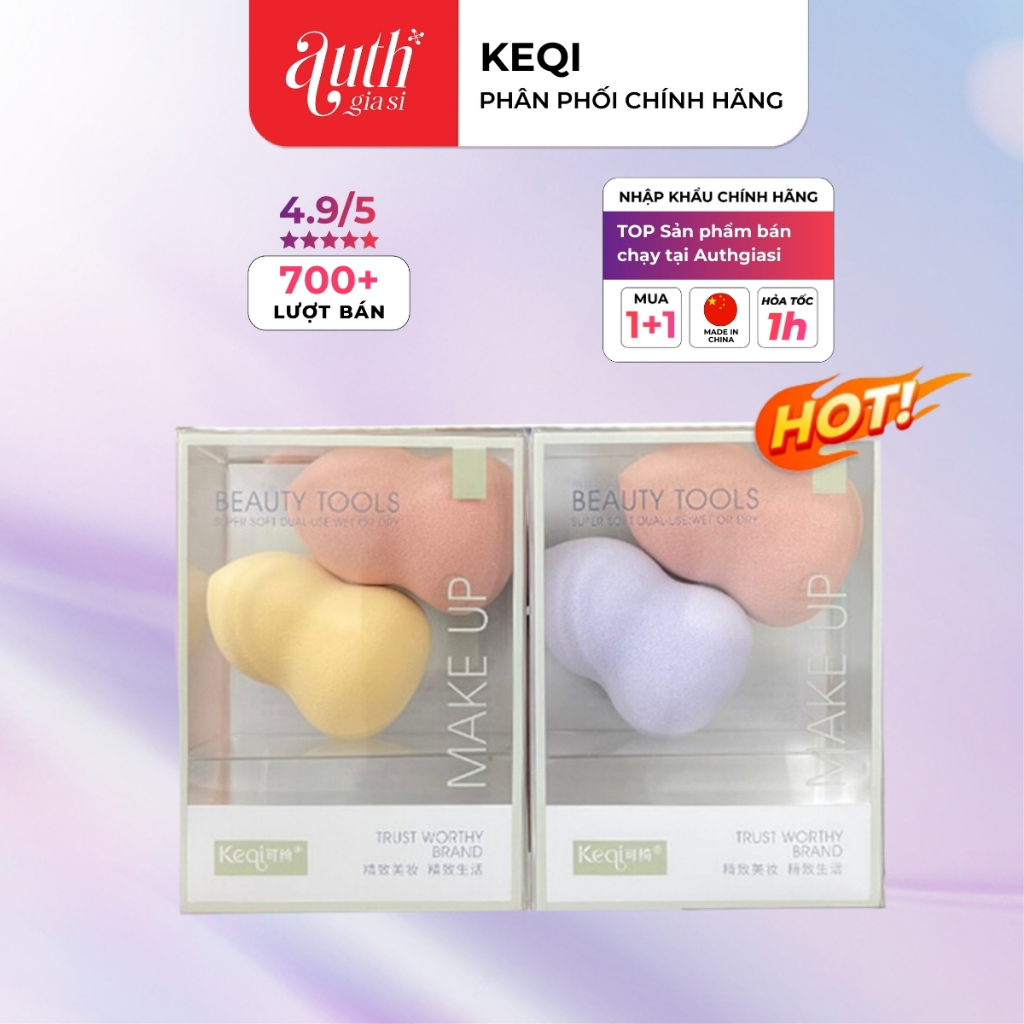 Combo 1 hộp 2 bông mút hồ lô XỊN tán kem nền phấn phủ KeQi (Mẫu mới)