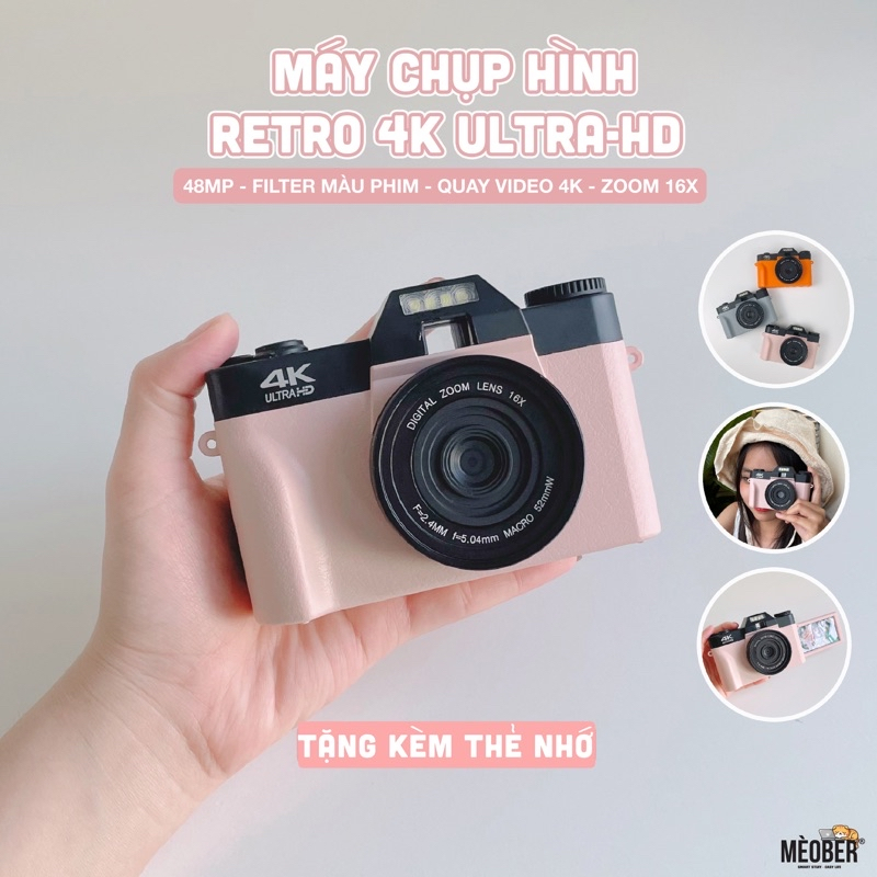 [Tặng thẻ nhớ] Máy Chụp Hình Retro 48MP Quay phim 4K UltraHD  - giả lập màu phim, quay video slow-mo