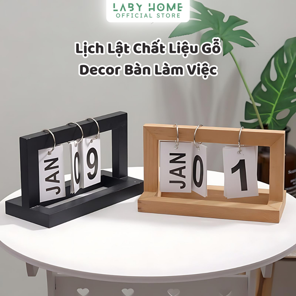 Lịch Gỗ Để Bàn Lật Số Decor Trang Trí Nhà Cửa, Bàn Làm Việc, Bàn Học Tập Chất Liệu Gỗ Cao Cấp Mộc Mạc LABY HOME
