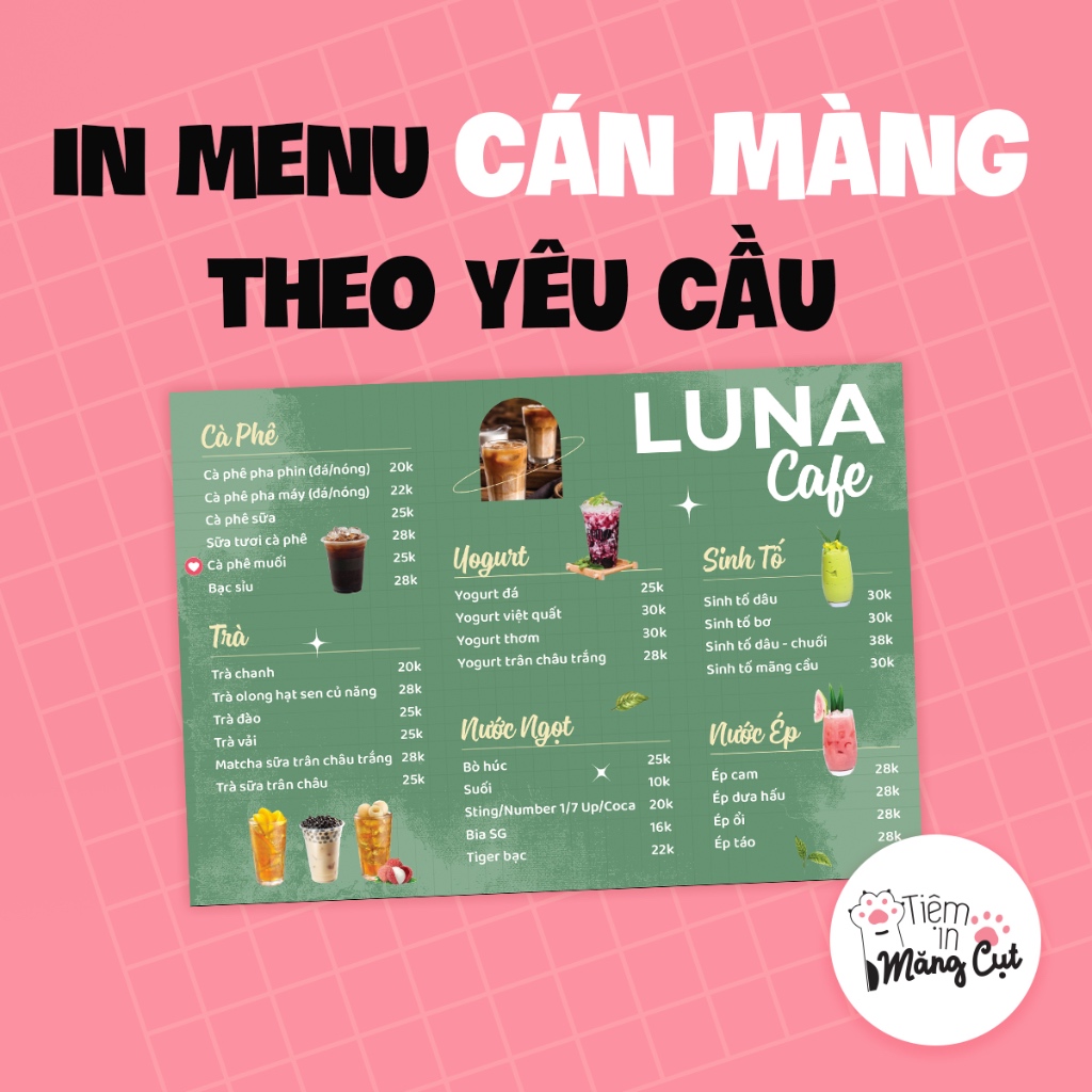 [CHAT TRƯỚC KHI ĐẶT] In Menu Cán Màng Bóng/Mờ Theo Yêu Cầu, Thiết Kế Cực Đẹp