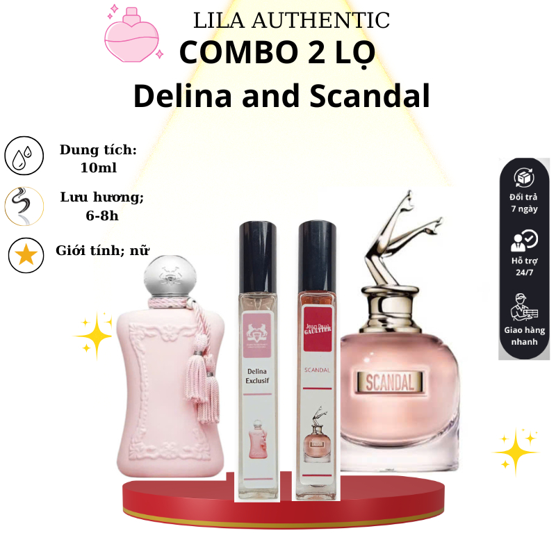 Combo 2 lọ nước hoa Delina và Scandal, chiết 10ml, dịu dàng cá tính đầy quyến rũ, nước hoa nữ