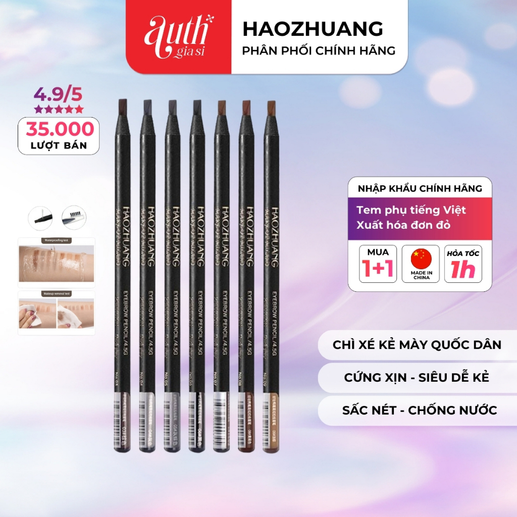 [CHÍNH HÃNG] Chì Xé Kẻ Mày-Cứng Xịn - Chống Nước -Gảy Phẩy Sợi - Haozhuang Make Up Milano Eyebrow Pencil Dễ Dùng, Đủ Màu