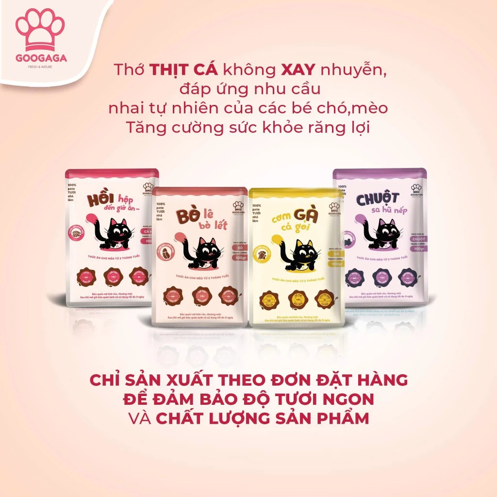COMBO 24 & 12 Gói Pate Googaga Gói 85g Hoàn Toàn Làm Từ Thịt Gà , Bò, Cá Cho Mèo Thương Hiệu Việt