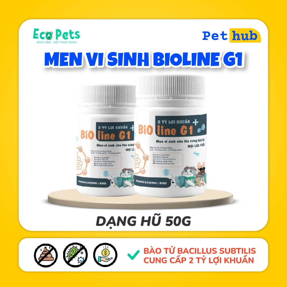 [Hũ 50g] Men Vi Sinh BIOLINE G1 ECOPETS Giảm Tiêu Chảy, Táo Bón, Biếng Ăn, Khử Mùi Hôi Phân Mèo