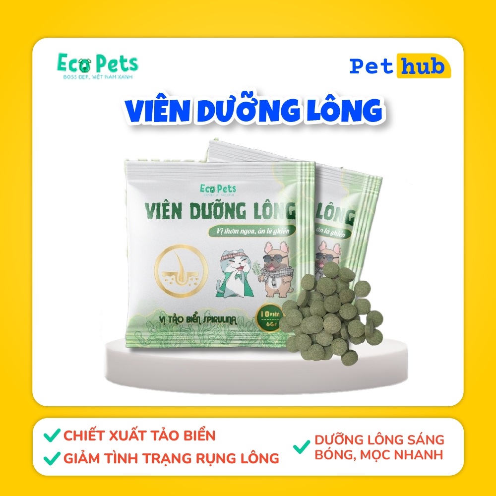 Viên Dưỡng Lông Cho Chó Mèo Ecopets - Hỗ Trợ Cải Thiện Tình Trạng Rụng Lông, Dưỡng Lông Sáng Bóng