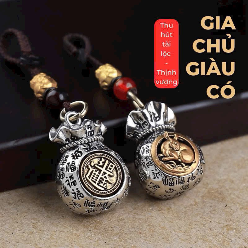 Móc Treo Chìa Khóa Túi Tiền Thần Tài 12 Con Gláp Xoay 360 độ, Túi Đựng Tiền Tài Lộc May Mắn