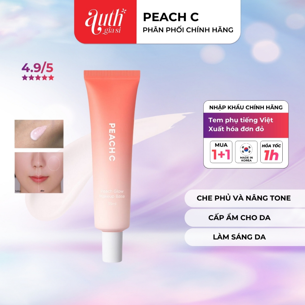[CHÍNH HÃNG] Kem Lót NHŨ ĐÀO CĂNG BÓNG MỊN LÌ PEACH C Peach Glow Makeup Base Kiềm Dầu, Che Phủ Lỗ Chân Lông 35ml