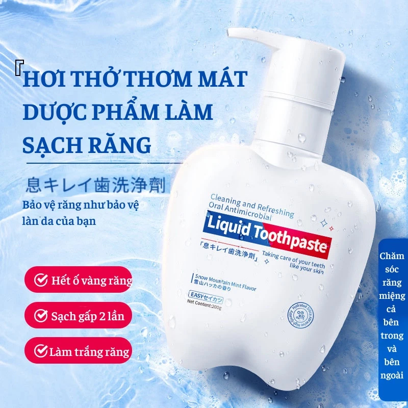 Kem Đánh Răng LIQUID Toothpaste Làm Trắng Răng, Giảm Ố Vàng, Khử Mùi, Loại Bỏ Vi Khuẩn Và Giữ Hơi Thở Thơm Mát