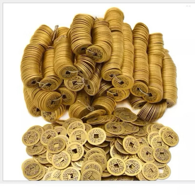combo 100 Đồng xu phong thuỷ chiêu tài, hút lộc gieo quẻ, để ban thần tài, bỏ ví đem lại may mắn tài lộc tránh tà khí