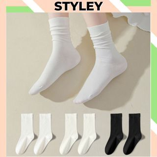 Tất nữ cổ cao chất liệu cotton trơn mềm mịn thoáng mát Vớ nữ cổ trung phong cách hàn quốc Style P006