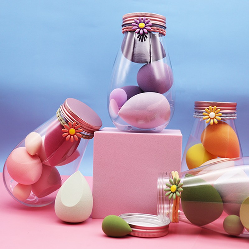 Hộp Bông mút trang điểm tán nền 6 món cao cấp kèm lọ đựng siêu xinh sạch vệ sinh (Màu ngẫu nhiên)